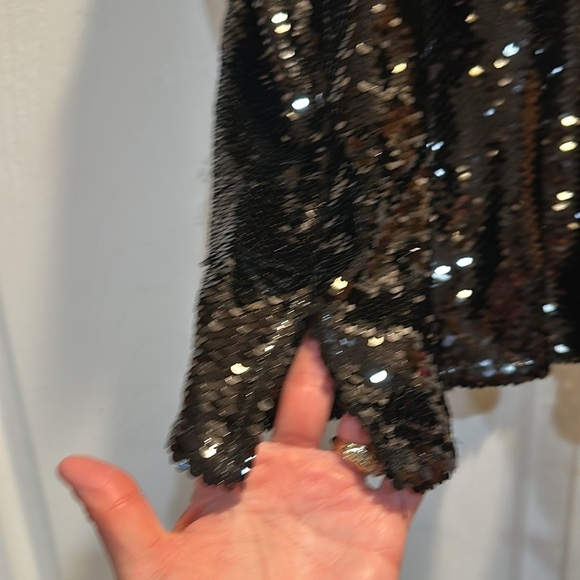 NWT! Nine West Black Sequin Lace Trim Racerback Cami Tank Top L - Picture 10 of 10